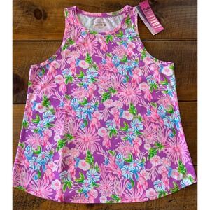 NWT Lilly Pulitzer Luxletic Moms The Word Westley Tank Amethyst 0UPF50+ Medium
